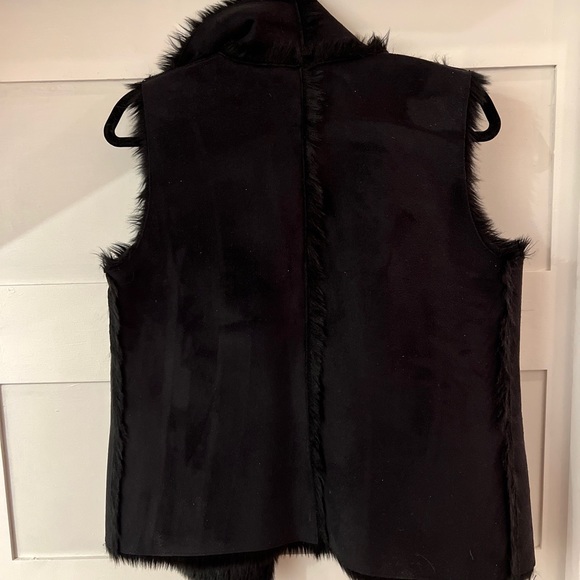 Loft Vest Womens Extra Small Black Faux Suede Faux Fur Open Front Comfort - Picture 5 of 5